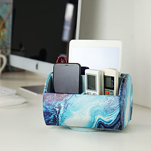 Remote Control Holder,PU Leather 360-Degree Rotating Supply Organizer Box with 5 Compartment Multi-functional Office Organization and Storage Caddy for Office Stationery(1-Blue Quicksand) - view 6