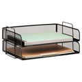 Stackable Paper Tray, Desktop Organizer, File Storage, Office, Metal Mesh, 2 Pcs., Black