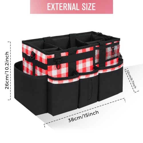 Wearable Cleaning Caddy, Cleaning Caddy Supplies Organizer with Handle & Shoulder Straps for Housekeepers, Under Sink & Car Cleaning Tool Organizers Bag with 4 Foldable Divider (RedPlaid) - view 5