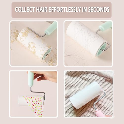 Lint Roller Remover with 180 Sheets, Pet Hair Remover Extra Sticky Roller Hair Dust Remover for Clothes, Furniture, Travel Household 1 Handle+3 Rollers Dog &Cat Hair Removal Green - view 3