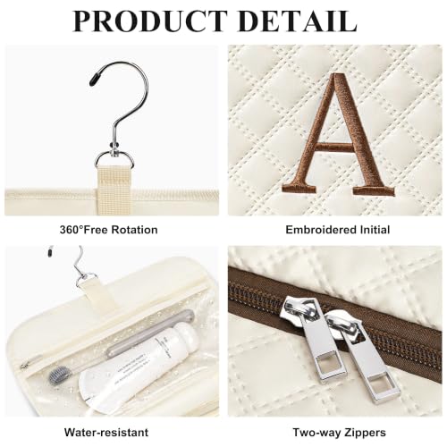 Initial Travel Toiletry Bag for Women Makeup Bag Organizer Beige I - view 4
