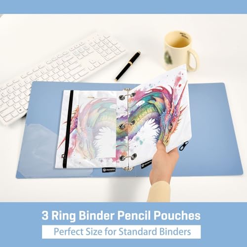 Watercolor Dragon Pencil Pouch for 3 Ring Binder, 2 Pack Waterproof Pencil Bags Clear Window Zipper School Office Supplies - view 4
