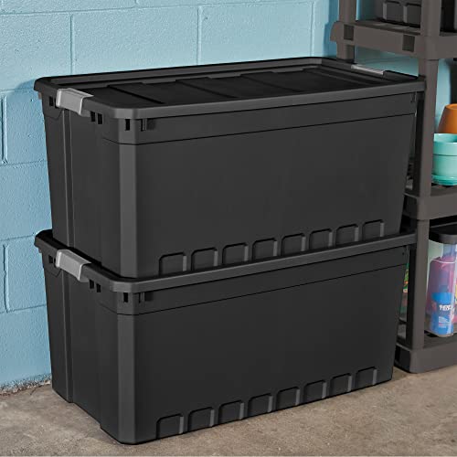 50-Gallon Large Stackable Rugged Industrial Storage Tote Container with Gray Latching Clip Lid for Garage, Attic, Worksite, or Camping - view 7