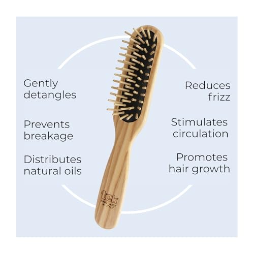 Rectangular Wooden Hair Brush with Short Rounded Teeth in Natural Ash Wood, Ideal for Detangling, Styling and Daily Care of Short Hair | 22x4cm | Handmade in Italy - view 2
