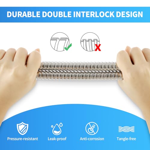 59" Metal Shower Hose Replacement Handheld Kink Free Stainless Steel Shower Head Wand Hose Extension Extra Long with Brass Insert and Nut, Durable & Flexible for Pet Bathing Cleaning - view 3
