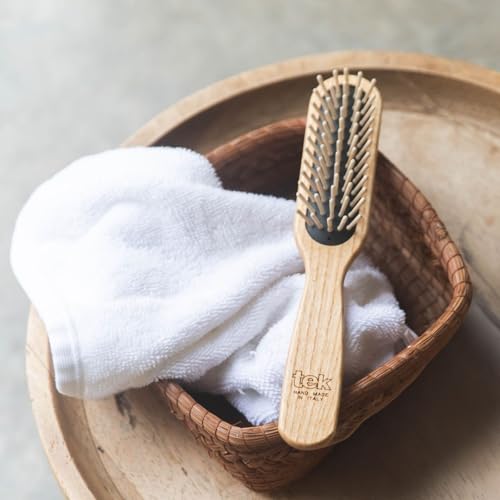 Rectangular Wooden Hair Brush with Short Rounded Teeth in Natural Ash Wood, Ideal for Detangling, Styling and Daily Care of Short Hair | 22x4cm | Handmade in Italy - view 5