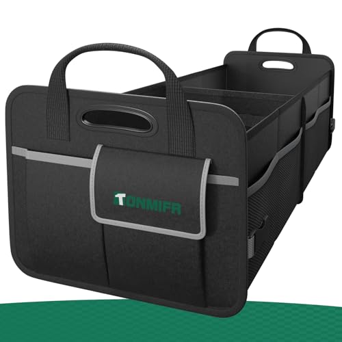 2-Compartment Trunk Organizer & Multi-Compartment Storage Box 600D Waterproof Oxford, with Reflective Strips and 8 Side Mesh Pockets for SUV, Sedan, Minivan- Heavy-Duty Car Organiser(65L)