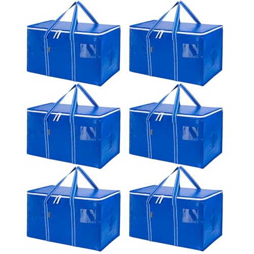 6-Pack Oversized Moving Bags with Reinforced Handles, Heavy-Duty Storage Tote for Clothes, Moving Supplies (Royal Blue, 6-Pack)