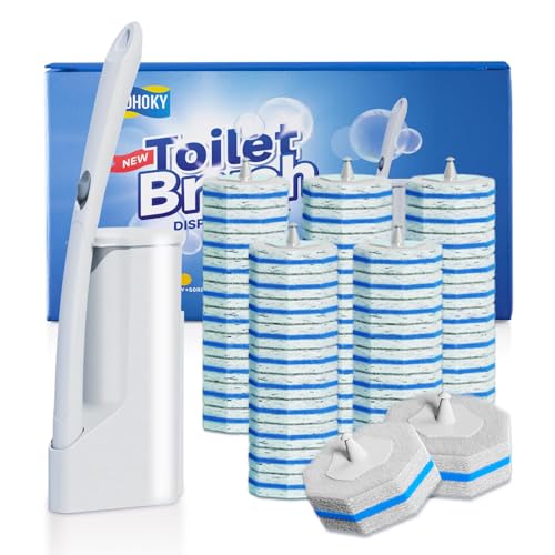 Disposable Toilet Brush Cleaning System with 50pcs Refills Pads Replacement Heads, Toilet Cleaning Stick, Wall Mounted Wand Kit Bathroom Maintenance, Toilet Bowl Cleaner Brush Holder and Set