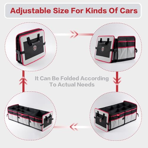 LIBZAKI Car Trunk Organizer,3 Compartments Big Trunk Storage, Large Capacity, Foldable, 95L Heavy Duty Storage Box for Car, SUV, Truck,Jeep, Includes 26L Cooler Bag-Gray&Black - view 3
