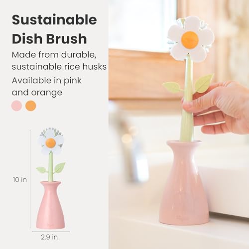 Florganic Dish Brush with Holder, Dish Scrubber, Pink - view 2