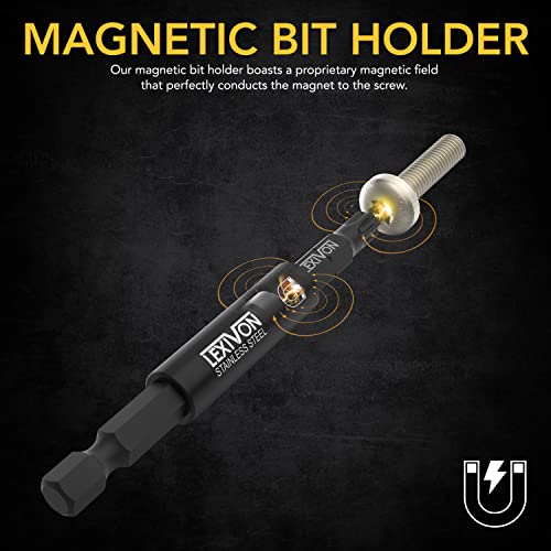Impact Socket Adapter & Magnetic Bit Holder Set | 4 Pieces of 1/4-Inch Hex Shank Extension to 1/4", 3/8", and 1/2" Drive | Includes Organizer Rack (LX-104) - view 2