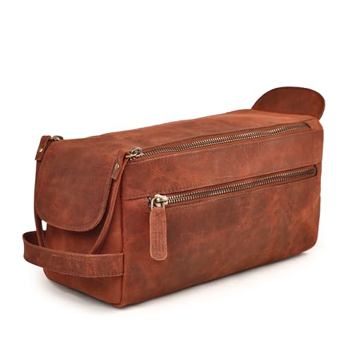 Genuine Leather Toiletry Travel Bag For Men & Women, Red