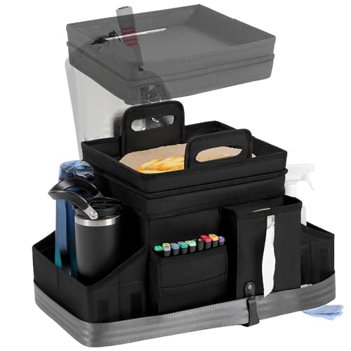 Car Organizers and Storage for Backseat & Front Seat - Collapsible Car Caddy w/Headrest Strap, Leakproof Cooler, Lid & Cup Holders | Fits Passenger Seat, Easy-Access Travel Snacks & Drinks