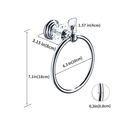 Chrome Towel Ring, Crystal Hand Towel Holder Polished Bath Towel Bar Bling Bathroom Accessories Wall Mounted - view 2