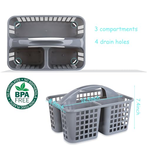 Portable Shower Caddy Basket Plastic Storage Basket with Compartments Grey - view 5