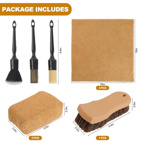 10PCS Car Cleaning Kit, Car Detailing Kit Interior Cleaner, Long Bristle Horse Hair Leather Cleaning Brush, Car Detailing Brushes, Microfiber Cloth & Applicator, Car Cleaning Supplies for Interior - view 6