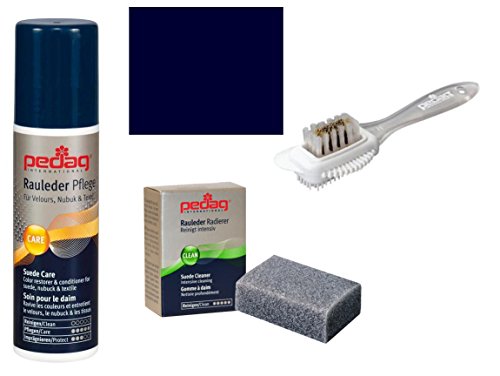 Suede Cleaner and Textile Color Restorer 3-Piece Cleaning and Care Kit | Nubuck Suede & Fabric Shoes Boots & Bags | Complete Suede Care System, Navy Blue