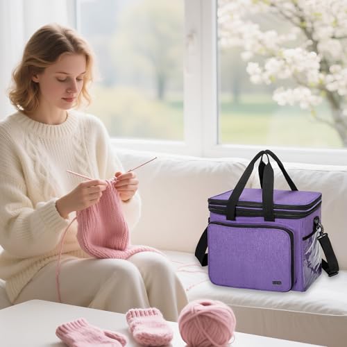 Crochet Bag, Knitting Bag Yarn Storage Tote, Yarn Organizer, Purple - view 6
