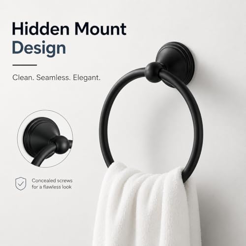 Towel Ring for Bathroom, Matte Black Hand Towel Holder 1 Pack, Bathroom Accessories and Towel Racks for Bathroom Wall Mount - view 4