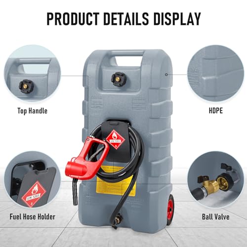 15 Gallon Fuel Caddy, Portable Gas Can Fuel Tank with Manual Siphon Pump & 10FT Hose, Wheeled Fuel Container for Gasoline Diesel Storage, Car, ATV, Boat, Lawn Mower, Generator, Grey - view 4