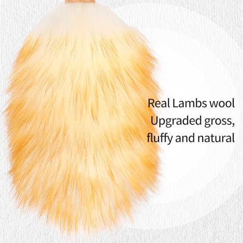 Feather Duster, Lambswool Duster for Cleaning,with Solid Wooden Handle,Leather Hang Strap,Anti-Static 14.9 inch Washable Reusable Small Hand Duster(Natural) for Office, Home and Car - view 4