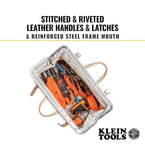 5102-18 Heavy Duty Natural Canvas Tool Bag, Tool Tote, Multi-Purpose Bag with Wide Hinged Opening and Leather Handles, 18-Inch - view 5