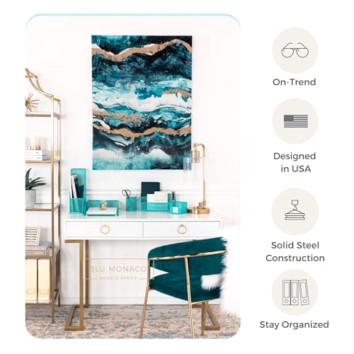 Dark Teal Desk Organizer Set 6 Piece | Mail Sorter Organizer Countertop with Standing File Organizer | Mesh Pen Holders Desktop Office Set - view 4