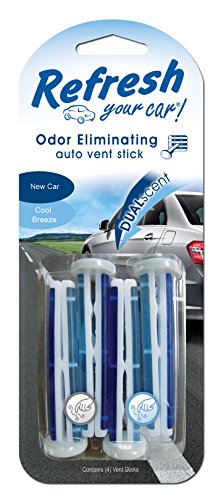 Car Air Freshener, Odor Eliminator, Set of 4 Auto Dual Scent Vent Sticks, New Car and Cool Breeze Scent