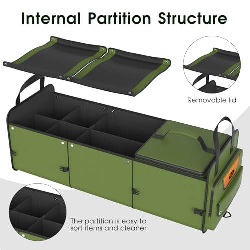 Car Trunk Organizer for SUV, Heavy Duty Waterproof Trunk Organizer, Foldable Collapsible Car Organizer with Cooler, Multi-Compartment Large Trunk Organizer (95L), Green-M003 - view 2