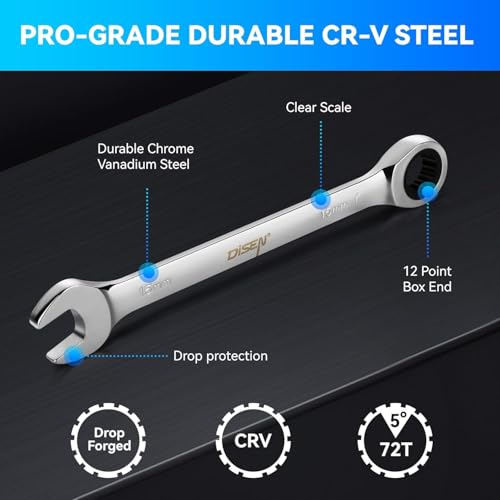 10Pcs Ratcheting Wrench Set SAE & Metric Ratchet Wrench Set with Rack Organizer, Premium CR-v Steel, 12 Point, 72 Teeth,Box End and Open End Ratcheting Wrench Set,Metric 10-15mm&SAE 3/8''-5/8'' - view 5