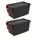 Industrial Storage Tote with Wheels, Black, 40 Gallon, Heavy Duty Plastic Container, Handle and Latches, 36.75x21.38x18 Inch, Set of 2
