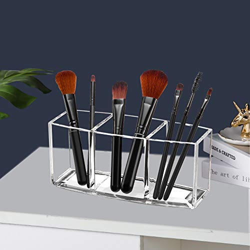 Acrylic Makeup Brush Organizer Holder Clear Cosmetic Brushes Storage with 3 Slots - view 6