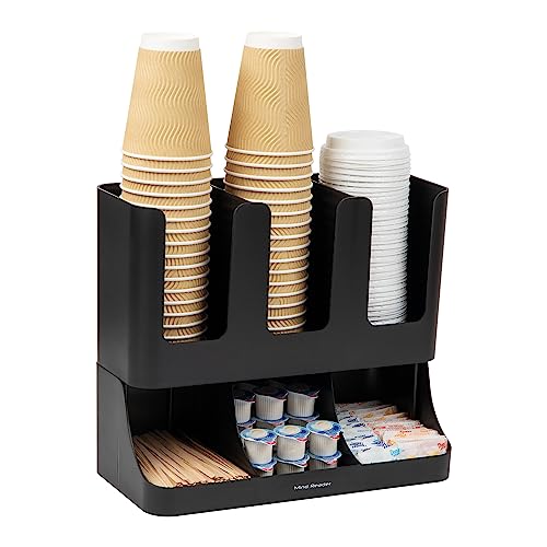 Condiment Station, 13 Inch Countertop Coffee Bar Organizer with 6 Compartments, Storage Caddy for Cups, Lids and Packets, Plastic, Black