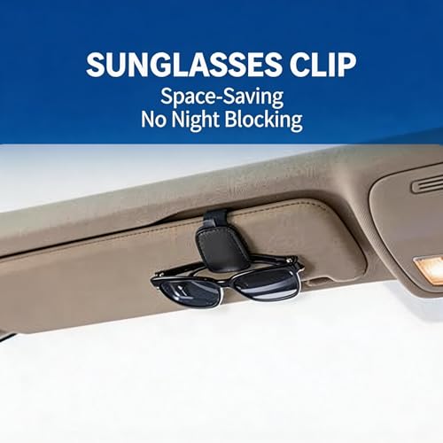 Magnetic Leather Car Sunglasses Holder & Ticket Card Clip - Car Visor Organizer, Windshield Mount Accessory 2 Packs (Grey) - view 2