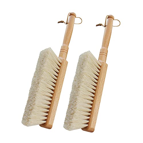 Horsehair Hand Broom Soft Bristles for Upholstery Couch Wood Handle 2 Pack