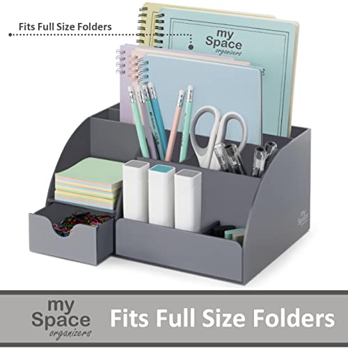 Grey Desk Organizer, 9 Compartments, Office Supplies and Desk Accessories Organizer, Office Decor Desktop Organizer (Gray) - view 3