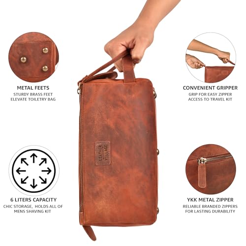 Genuine Leather Toiletry Travel Bag For Men & Women, Red - view 4