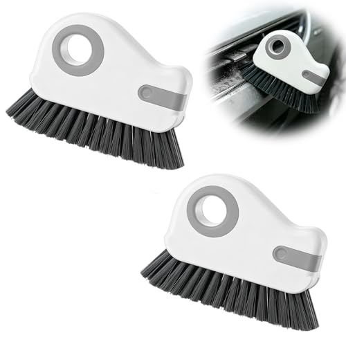 2 PCS 2 in 1 Groove Cleaning Brush, Multifunctional Window Track Cleaner with Hidden Scraper, Hard Bristle Grip Brush Sliding Door Cleaning Tool for Vehicle Home Office (Gray)