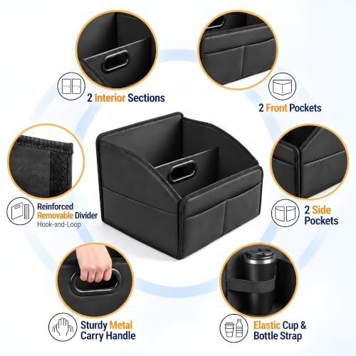 Car Storage Organizer, Leather Car Caddy Basket for Front Seat Black - view 4