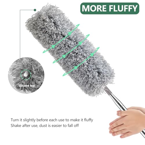 Dusters and Cobweb Brush with Extension Pole for Cleaning, Gray - view 5