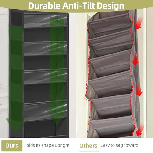 Over Door Organizer with 6 Extra Large Pockets 12 Side Pockets, Sturdy Closet Storage Rack, Hanging Storage Organizer with Clear Window for Shoes, Diaper, Bedroom, Bathroom, Black, 6-Pack - view 5