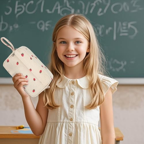 Big Capacity Pencil Case Pencil Pouch Pen Case School Supplies Cute Pencil Box Pencil Bag for Teen Girls Boys Women Man (Strawberry Beige) - view 3