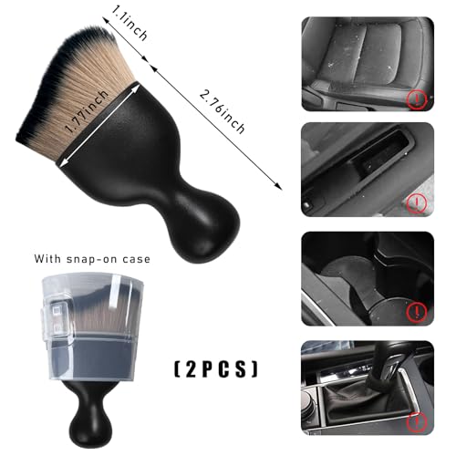 2PCS Car Interior Dust Brush, Soft Scratch Free Auto Detailing Brushes, Universal Vehicle Interior Cleaning Tool for Automotive Dashboard, Air Vents, Leather (Brown & Black) - view 2