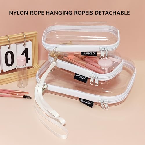 3 PCS Clear Hard Shell Zipper Case With Handle Strap，Clear Plastic Waterproof Cosmetic Makeup Bags Toiletry Pouches for Travel With Double Zipper，Kid's Toy Storage Organizer Bins Box - view 4