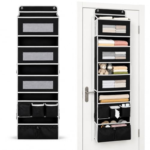 Over Door Hanging Organizer, 5 Pockets, 50 lbs Capacity, Black