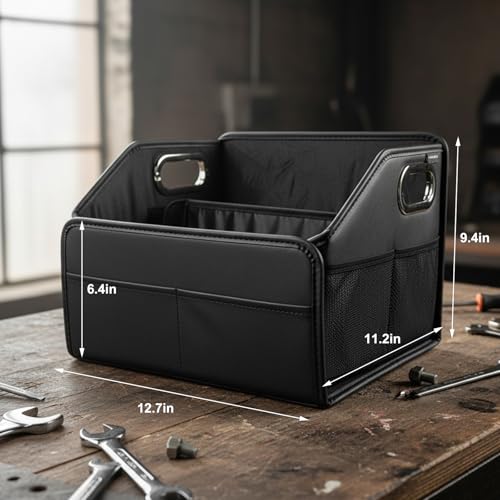 Car Storage Organizer, Large Capacity Foldable Car Caddy Basket with Metal Handle & Movable Divider, Multi-Pocket Trunk Organizer Front Back Seat Storage Box for Most Cars - view 2