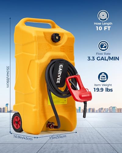16 Gallon Gas Can, Fuel Tank Container with LE Fluid Transfer Manual 10 FT Siphon Pump, Portable Diesel Gas Storage Caddy w/Wheels for Car, ATV, Weeder, Boat, Tractor,Snow Blower,Generator - view 2