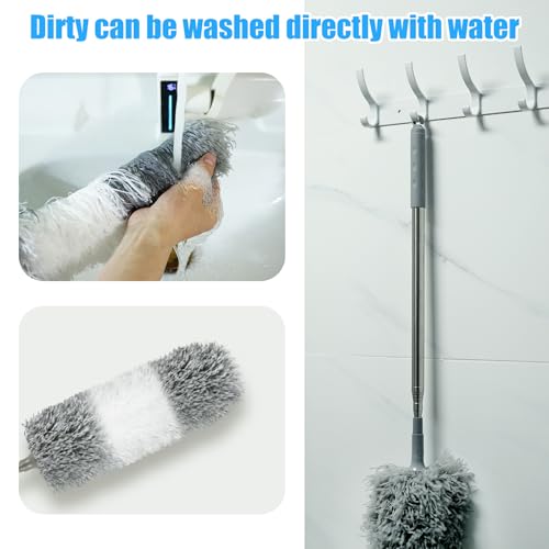 Microfiber Feather Duster, 110 Inch Extendable Telescoping Pole Duster with Bendable Washable Head, Long Handle Cleaning Duster for Ceiling Fan, High Ceiling, Blinds, Furniture and Cars(Gray) - view 6