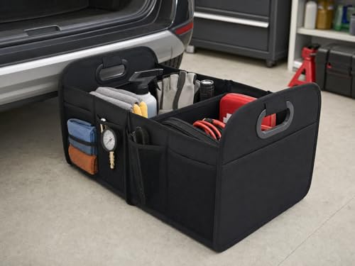 Car Trunk Organizer Foldable Waterproof Storage Caddy with Handles, Collapsible Auto Organizer for SUV, Truck, Van, Black - view 2